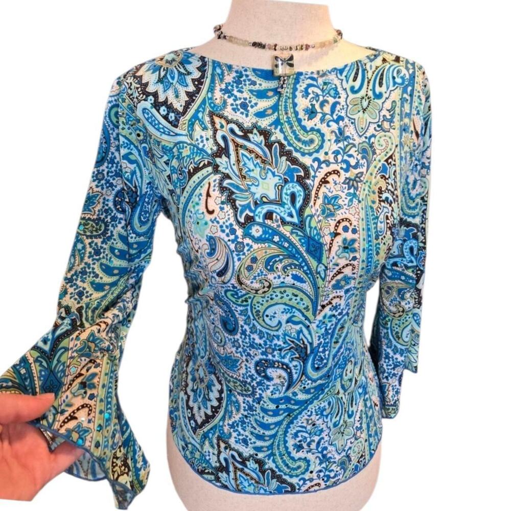 Y2k blue paisley sequin top